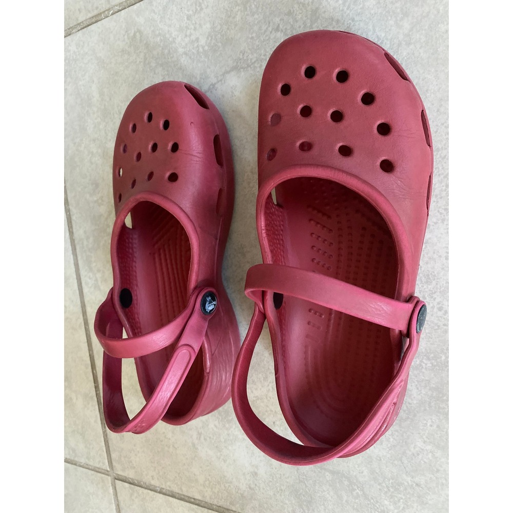 Crocs Mary Jane Clogs Burgundy Red Double Strap Comfort Shoes Womens 7